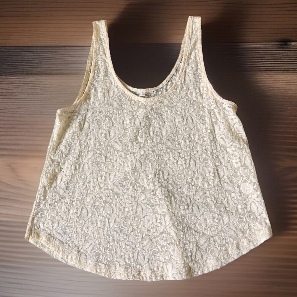 Kirra Lace Tank Top Ivory Boho Coquette Cottagecore Stretch Floral Sleeveless M